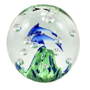 Hand Blown Art Glass Under the Sea Paperweight Bullicante Dolphins Sea Gulls VTG
